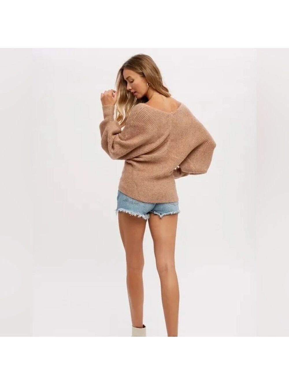 CLEAR OUT!!! Crossover Ribbed Pullover- Latte - Picture 6 of 11